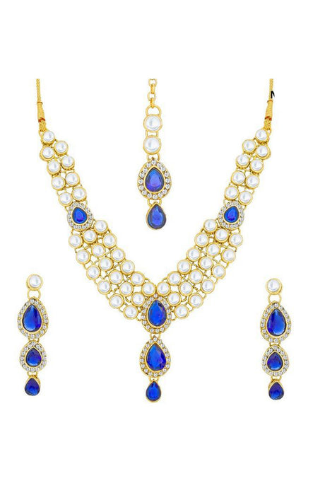 Buy Women's Alloy Necklace in Blue, Gold and White Online