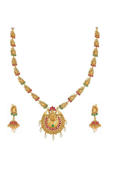 Buy Women's Gold Plated Long Necklace Temple Jewellery Set