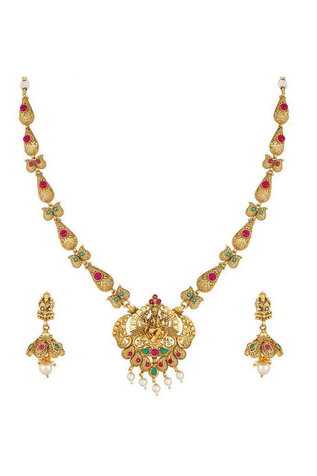 Buy Gold plated Laxmi Temple devi South Indian Pearls Necklace Set