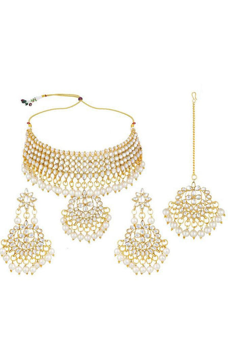 Gold Plated Wedding Jewellery Pearl Choker Necklace Set for Women