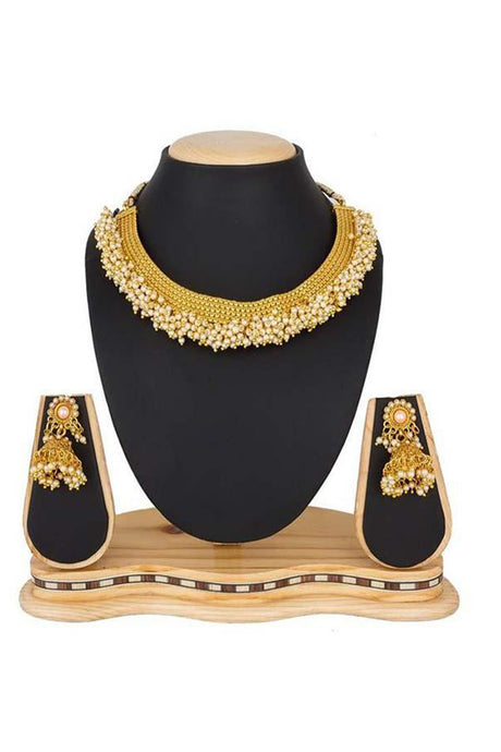 Buy Women's Alloy Necklace Set in Gold and White Online