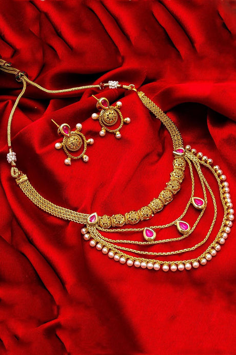 Buy Women's Alloy Necklace Set in Gold and Pink Online