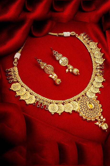 Buy Women's Alloy Necklace and Earrings Set in Gold Online