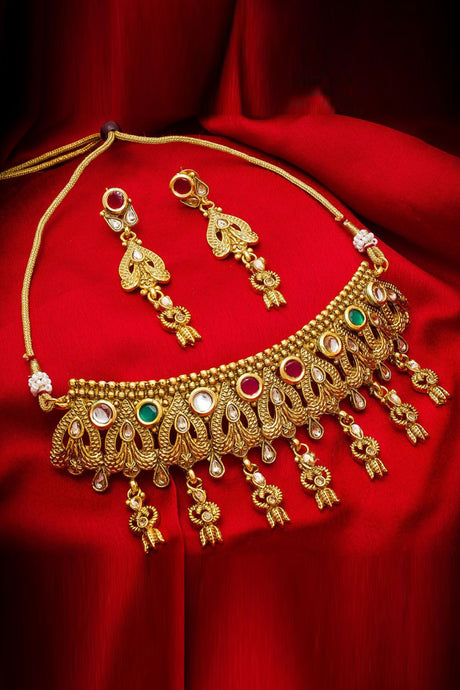 Buy Women's Alloy Necklace Set in Red and Gold Online