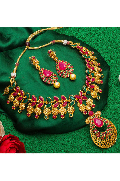 Buy Women's Mazak Necklace Set in Red and Green Online