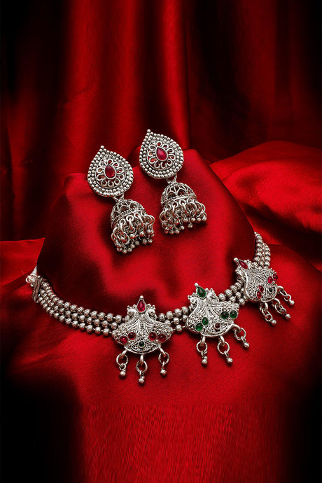 Buy Women's Oxidized Necklace Set in Silver
