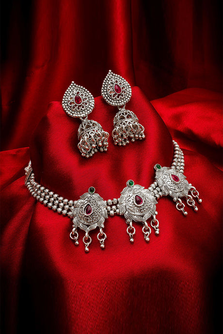 Buy Women's Oxidized Necklace Set in Silver