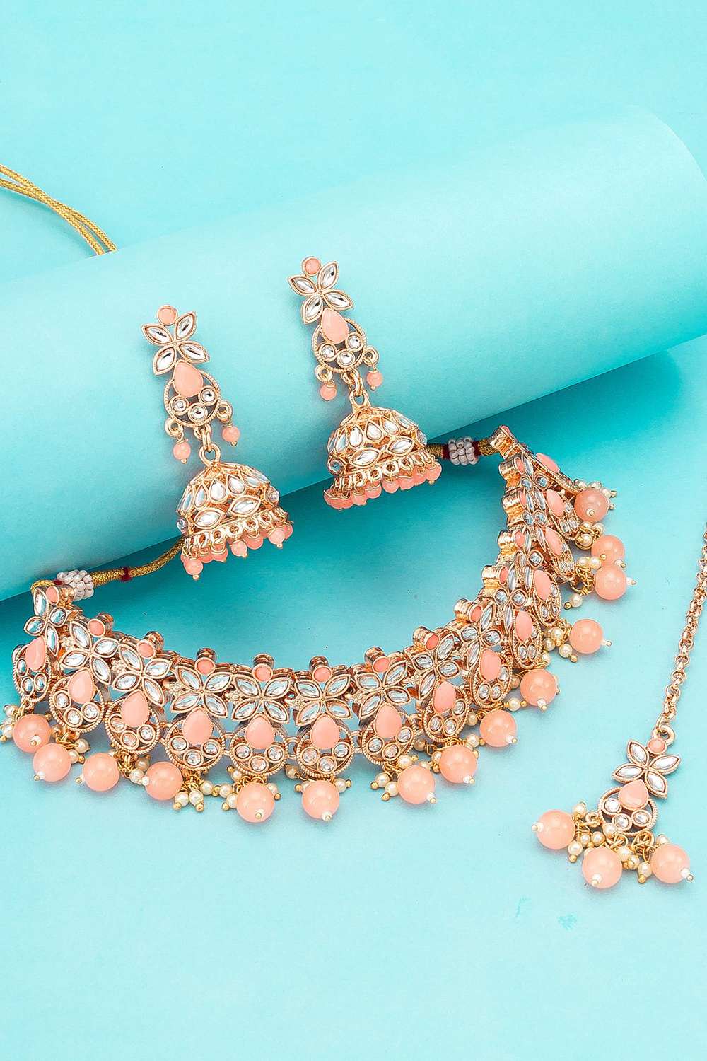 Buy Women's Alloy Necklace Set in Gold and Peach