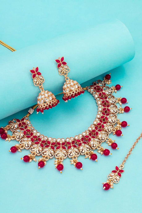 Buy Women's Alloy Necklace Set in Gold and Red