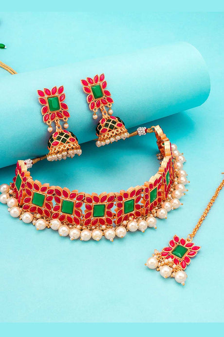 Buy Women's Alloy Necklace Set in Red and Green