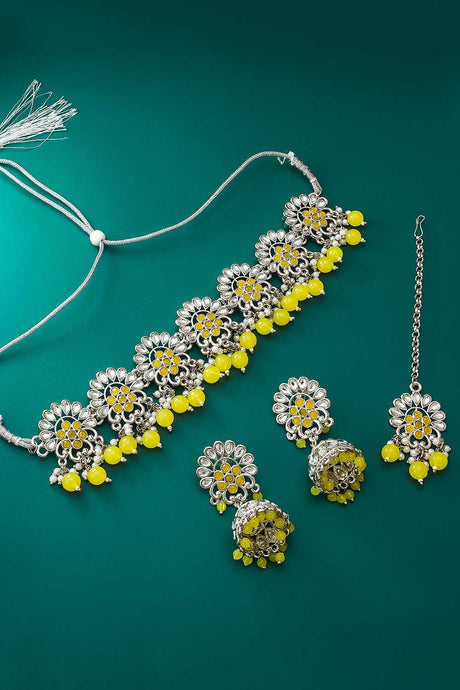 Buy Women's Alloy Necklace Set in Silver and Yellow