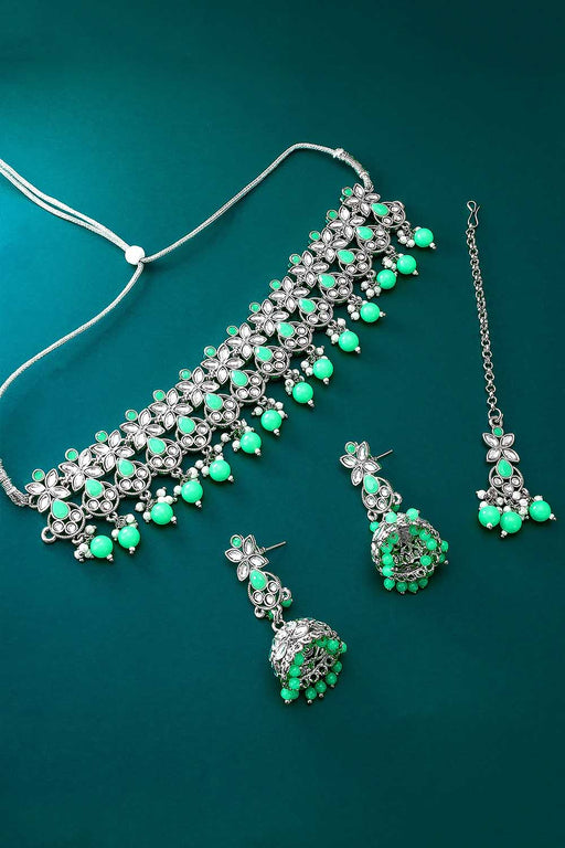 Indian Traditional Silver & Pink American Diamond Necklace & Earring  Jewelry Set