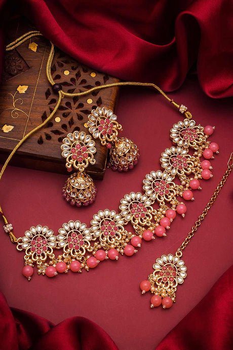 Buy Women's Alloy Necklace Set In Pink