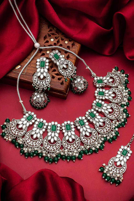 Buy Women's Oxidized Necklace Set In Green