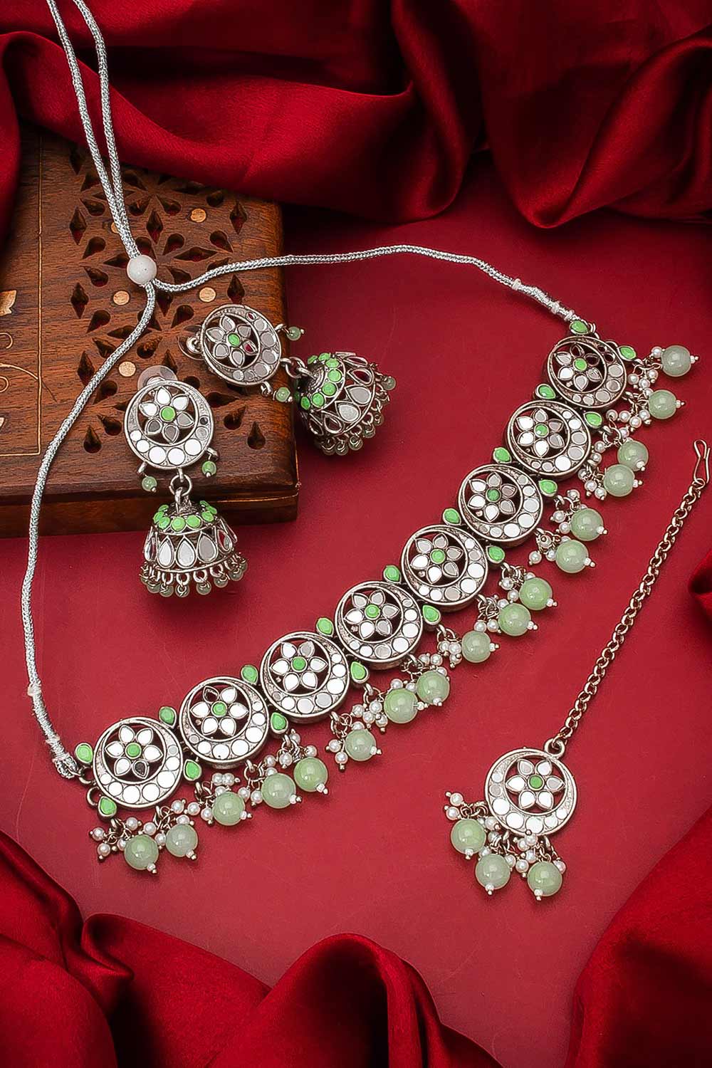 Buy Women's Oxidized Necklace Set In Green