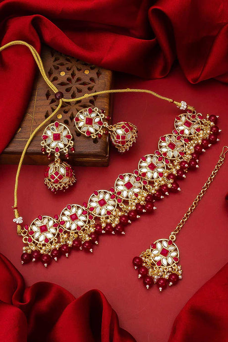 Buy Women's Alloy Necklace Set In Red