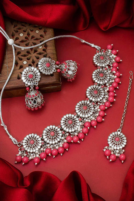 Buy Women's Oxidized Necklace Set In Pink