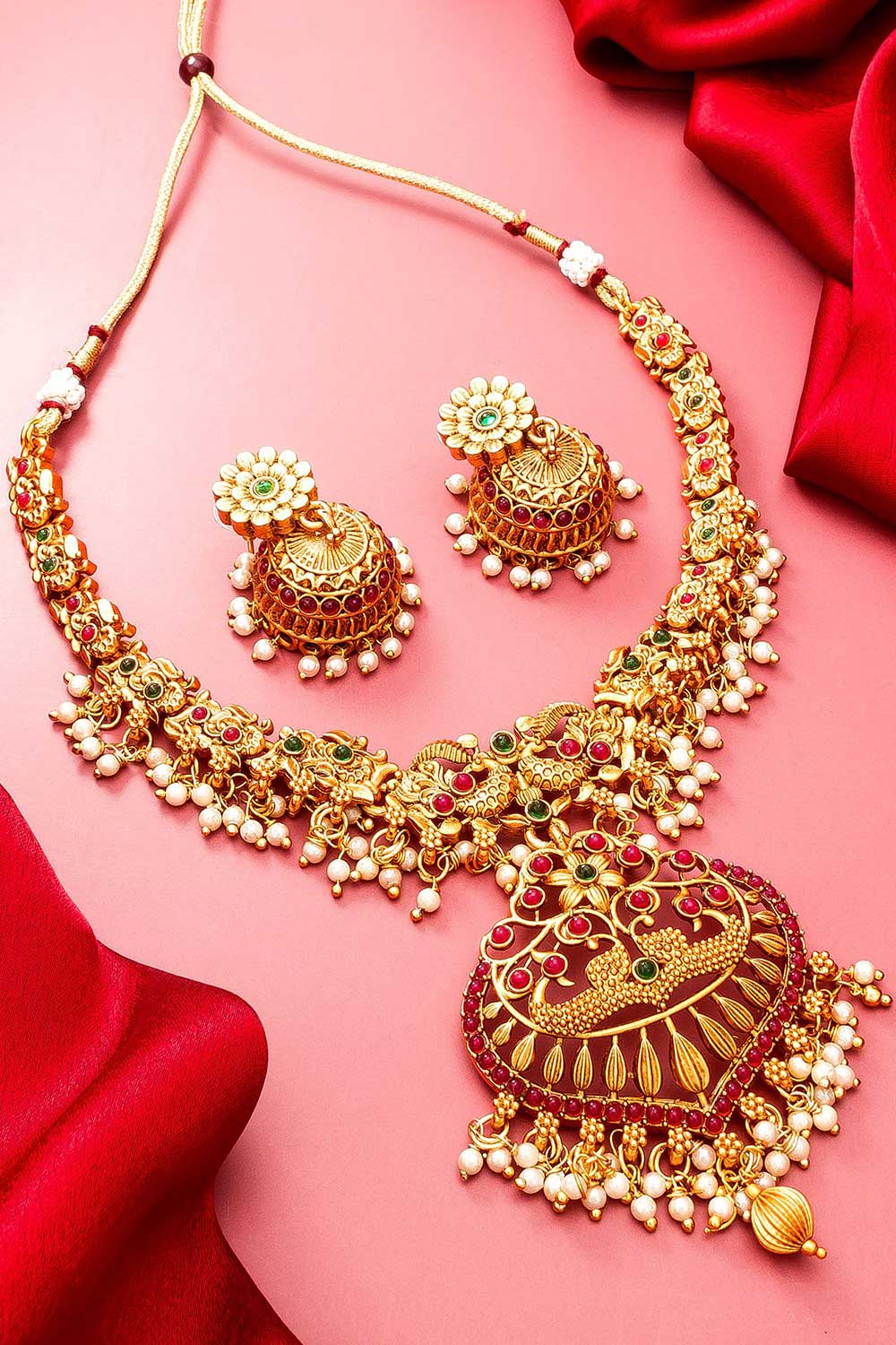 Traditional Gold Plated Temple Work Necklace