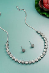 Silver Plated Jewelry American Diamond Choker Necklace Set