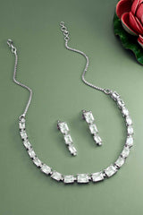 Silver Plated Jewelry American Diamond Choker Necklace Set