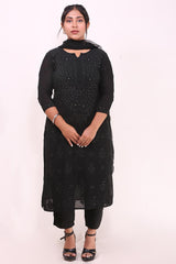 Chikankari And Mukaish Noori Kurti Top In Black