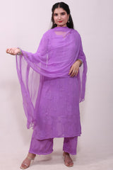 Chikankari And Mukaish Noori Kurti Top In Lavender