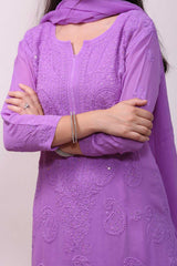 Chikankari And Mukaish Noori Kurti Top In Lavender