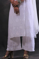 Chikankari And Mukaish Noori Kurti Top In White