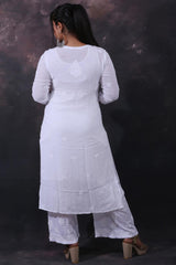 Hand Embroidered Chikankari And Mukaish Work Duppata Set In White