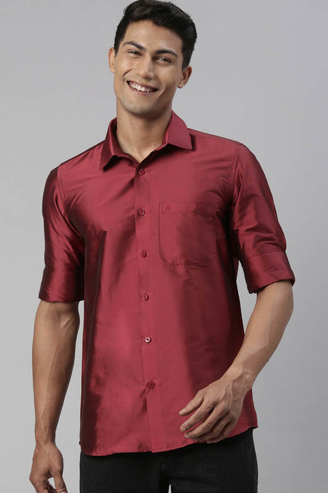 Buy Men's red Soft Polyester Full Sleeves Shirt - Front