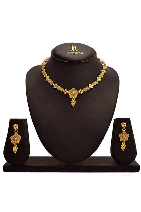 Buy Women's Copper Choker Necklace Set in Gold Online - Back