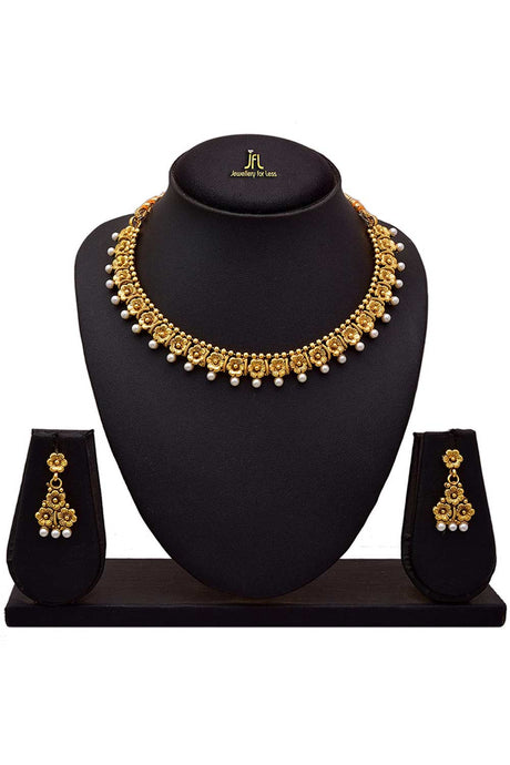 Buy Women's Copper Choker Necklace Set in Gold Online - Back