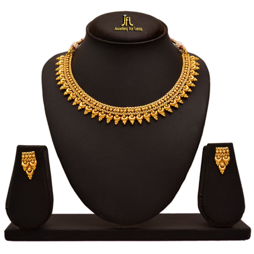 Traditional 1 Gram Gold Plated Necklace With Earring Jeweler Set For Women