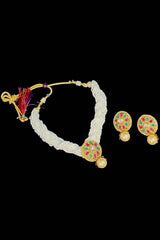 Mini Pearl Choker Set With Gold And Multicolor Locket And Earrings