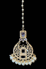 Classic Pearl & Mirror work Necklace Set With Earrings And Maang Tikka