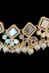 Classic Pearl & Mirror work Necklace Set With Earrings And Maang Tikka