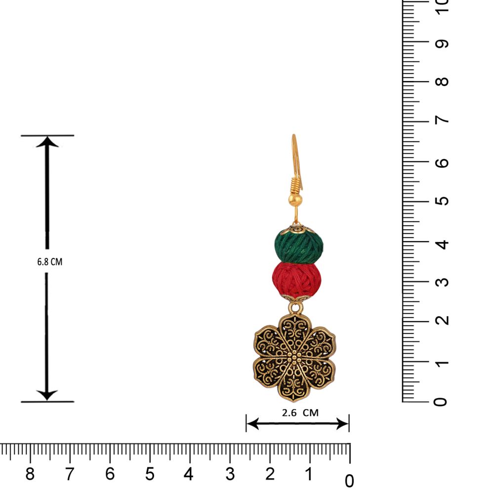 Handcrafted Floral Gold German Silver Oxidized Cotton Beads With Red Cotton Adjustable Thread Necklace Sets 