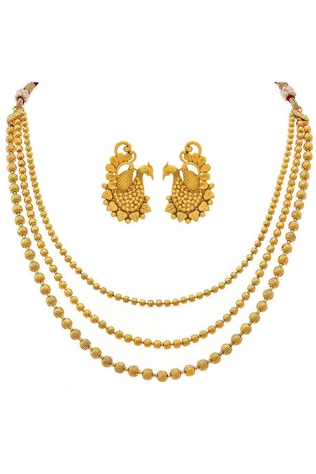 Buy Women's Copper 3 Layer Gold Bead Necklace Set Online - Back