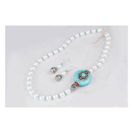 Japanese White Pearl With German Silver Bead Mala Necklace Set For Girls And Women