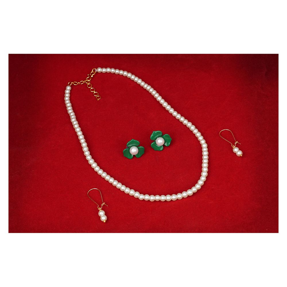 Imitation Pearl 8Mm Strand Necklace Moti Mala Jeweler Set With Combo Of 2 Pair Of Designer Earrings For Women And Girls