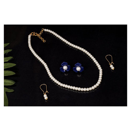 Imitation Pearl 8Mm Strand Necklace Moti Mala Jewellery Set With Combo Of 2 Pair Of Designer Earrings For Women And Girls