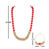 One Gram Gold Plated Pearl Leheriya Bead Necklace With Hoop Earring For Women And Girls 