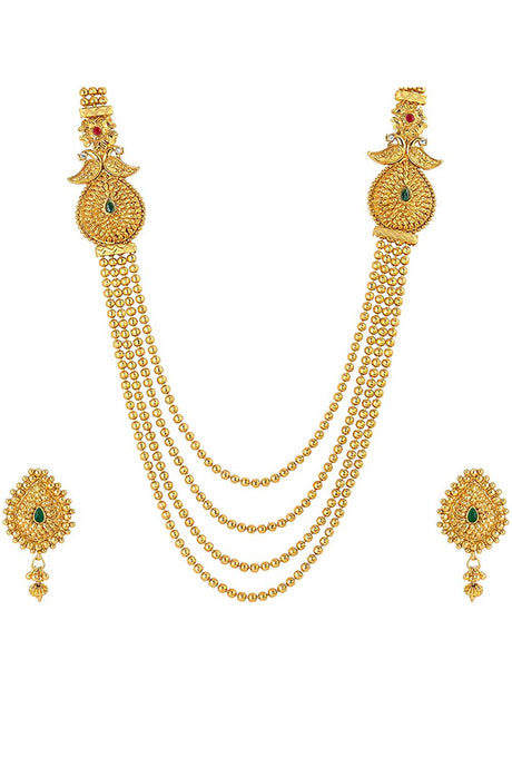 Buy Women's Copper 4 Layer Gold Bead Necklace Set in Green Online
