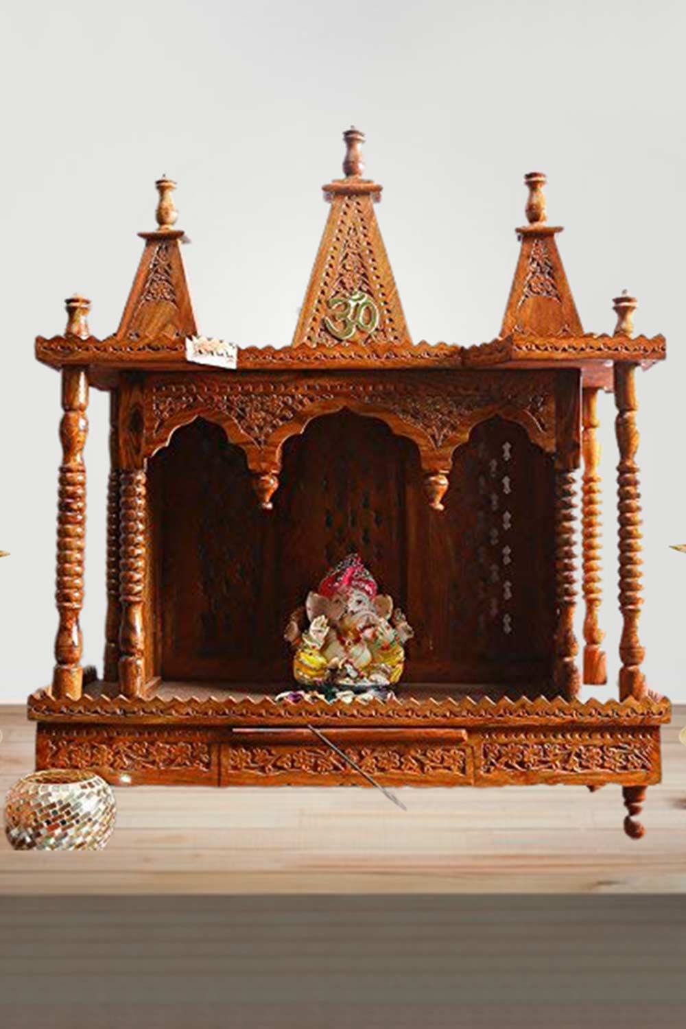 Brown Sheesham Wood Pooja Mandir