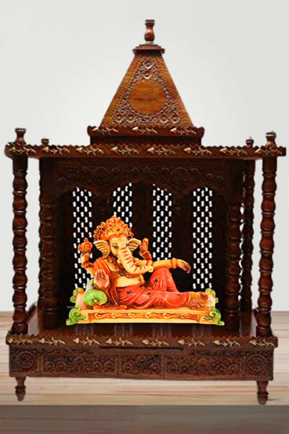 Brown Sheesham Wood Pooja Mandir