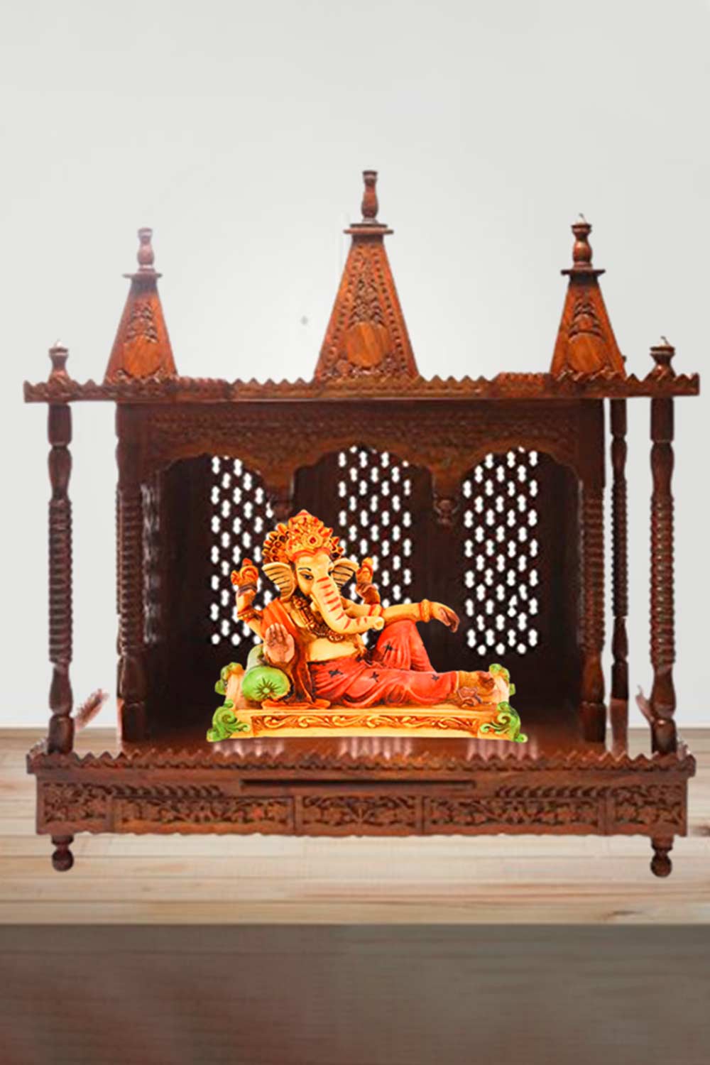 Brown Sheesham Wood Pooja Mandir