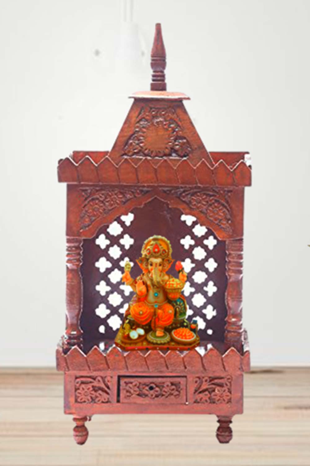 Brown Sheesham Wood Pooja Mandir