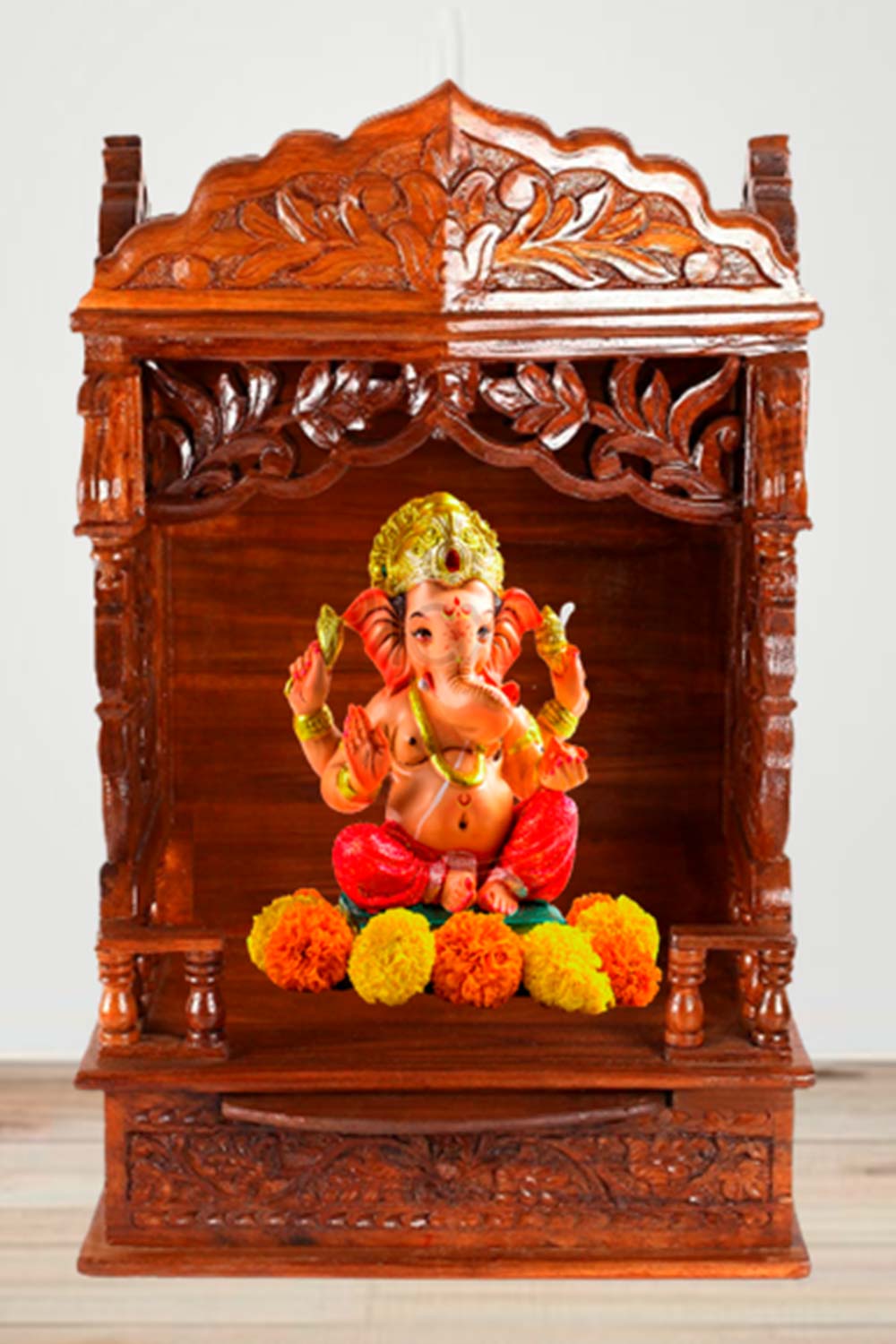 Brown Sheesham Wood Pooja Mandir