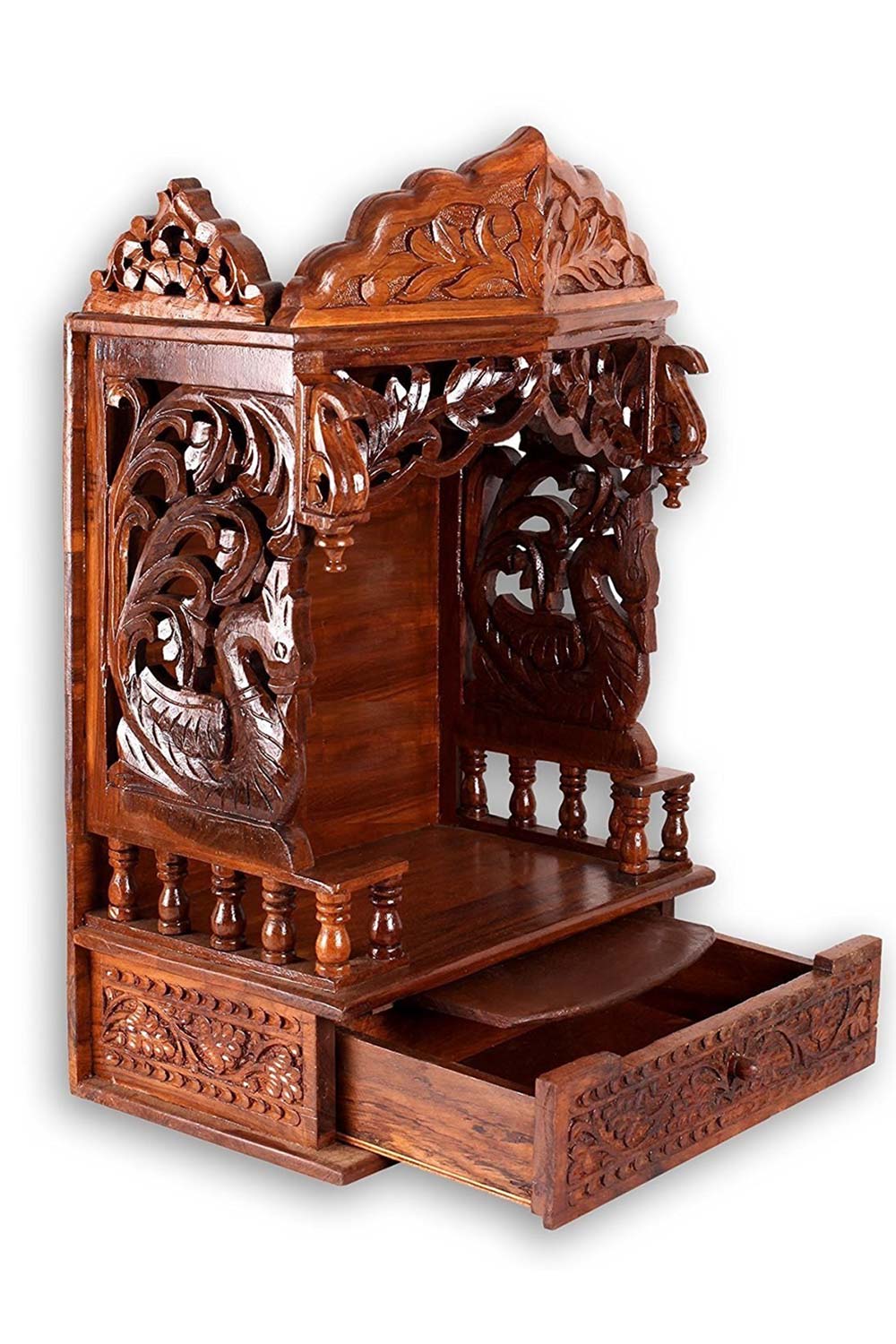 Brown Sheesham Wood Pooja Mandir