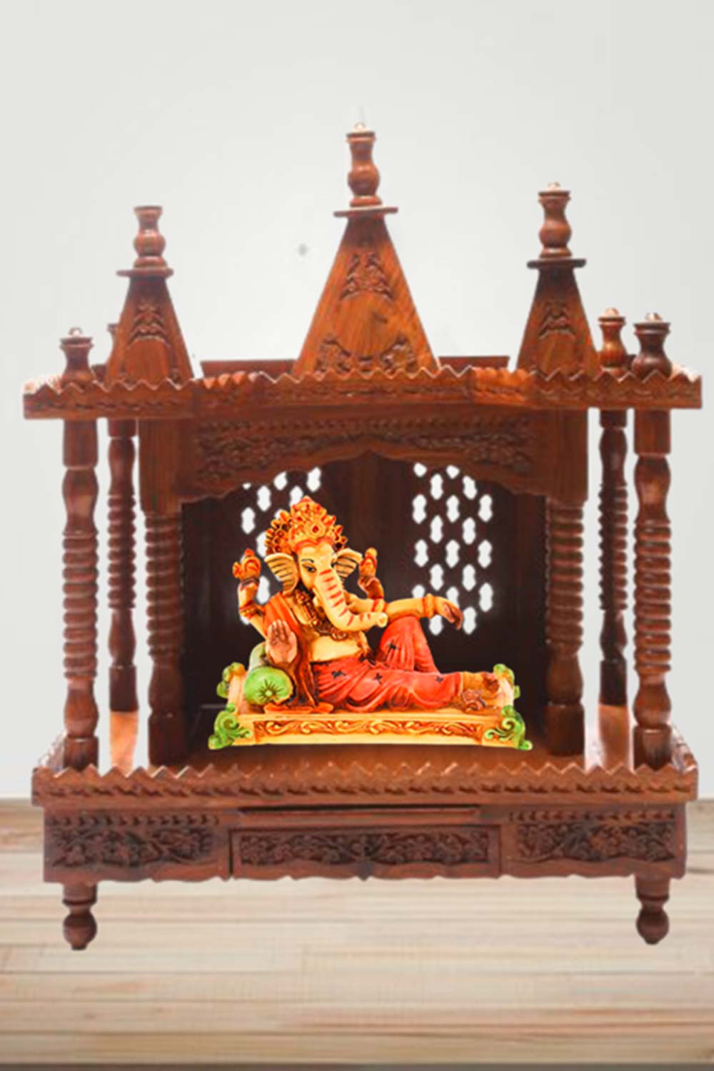 Brown Sheesham Wood Pooja Mandir